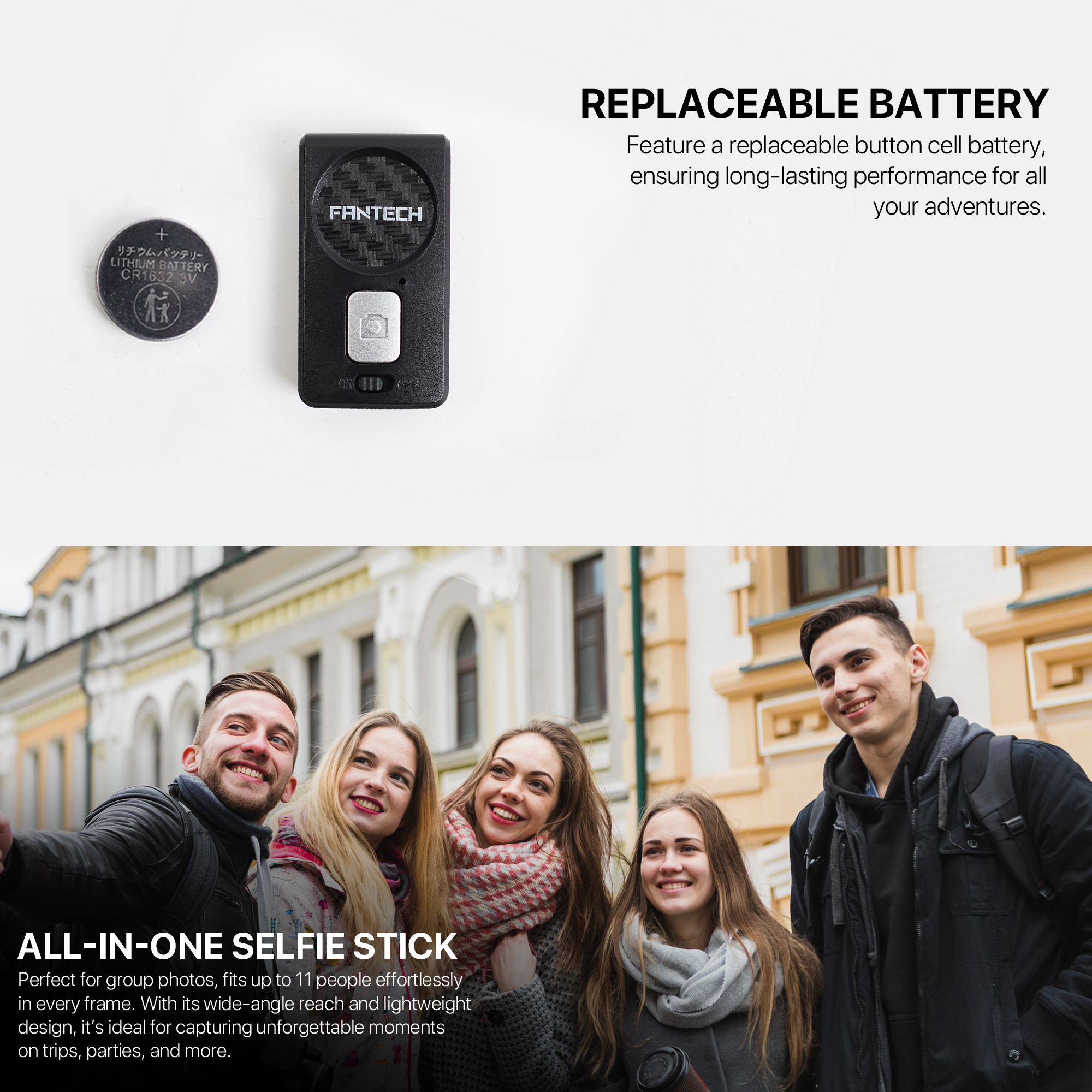 Picture of Fantech SS170 Selfie Stick with Bluetooth Remote Control Monopod