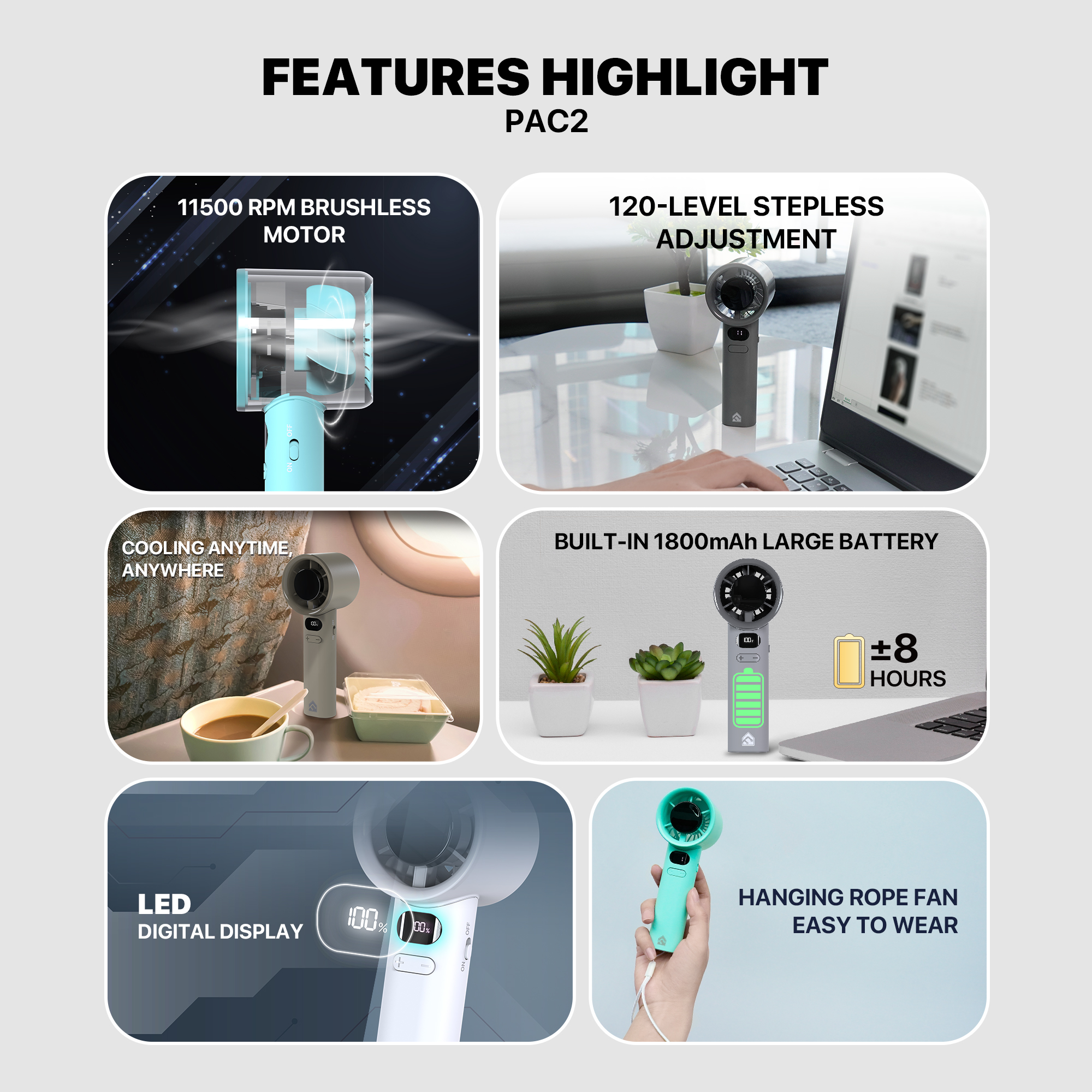 Picture of Fantech Portable Cooler PAC2 Mini Fan Handheld Fan Rechargeable & Adjustable Speed 11500RPM