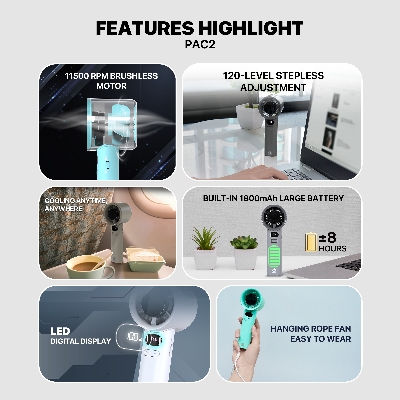 Picture of Fantech Portable Cooler PAC2 Mini Fan Handheld Fan Rechargeable & Adjustable Speed 11500RPM