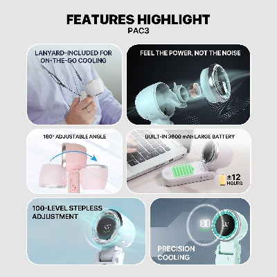 Picture of Fantech Portable Cooler PAC3 Mini Fan Handheld Fan Rechargeable & Adjustable Speed 13000RPM