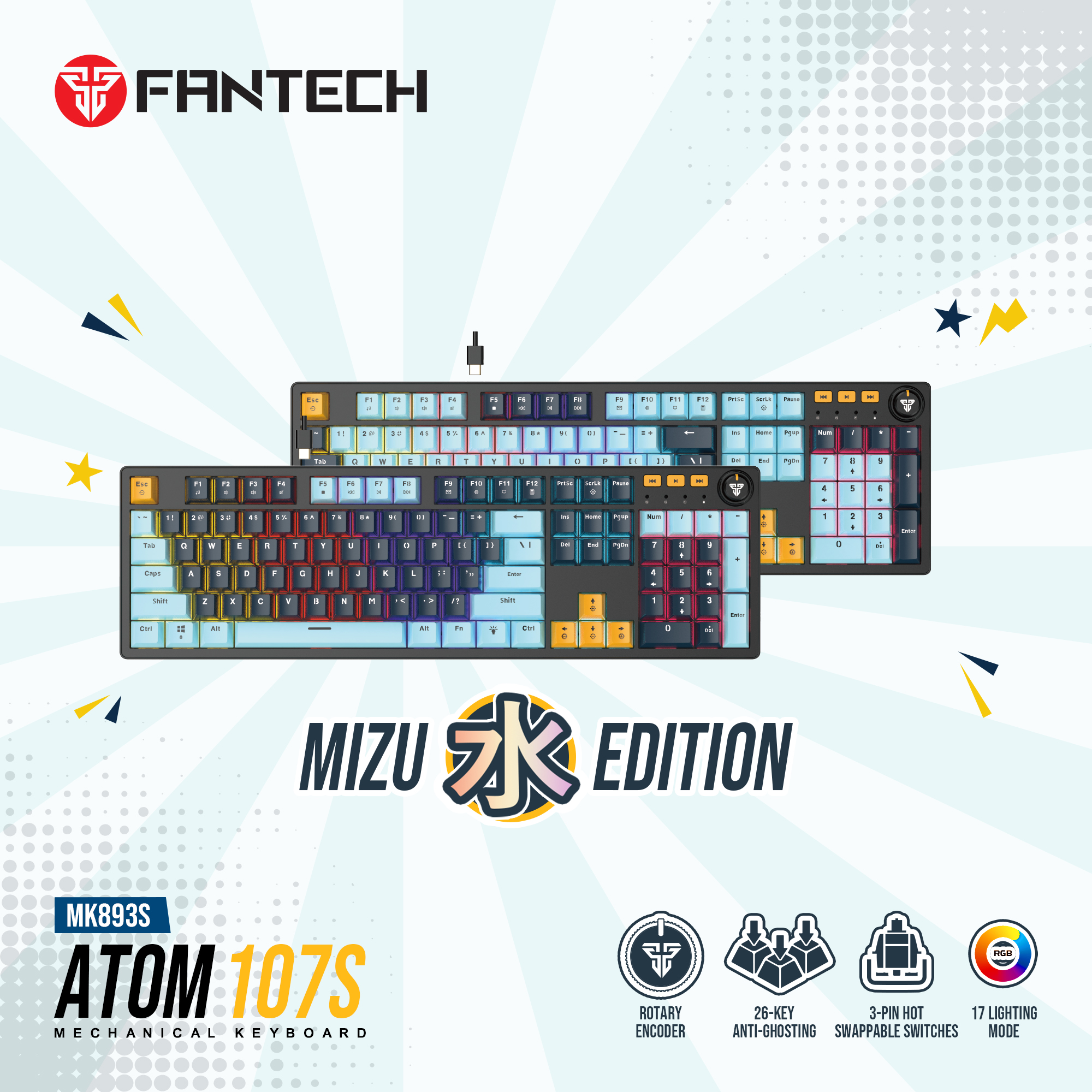 Picture of FANTECH ATOM107S MK893S MECHANICAL GAMING KEYBOARD MIZU EDITION NAVY & SKY BLUE