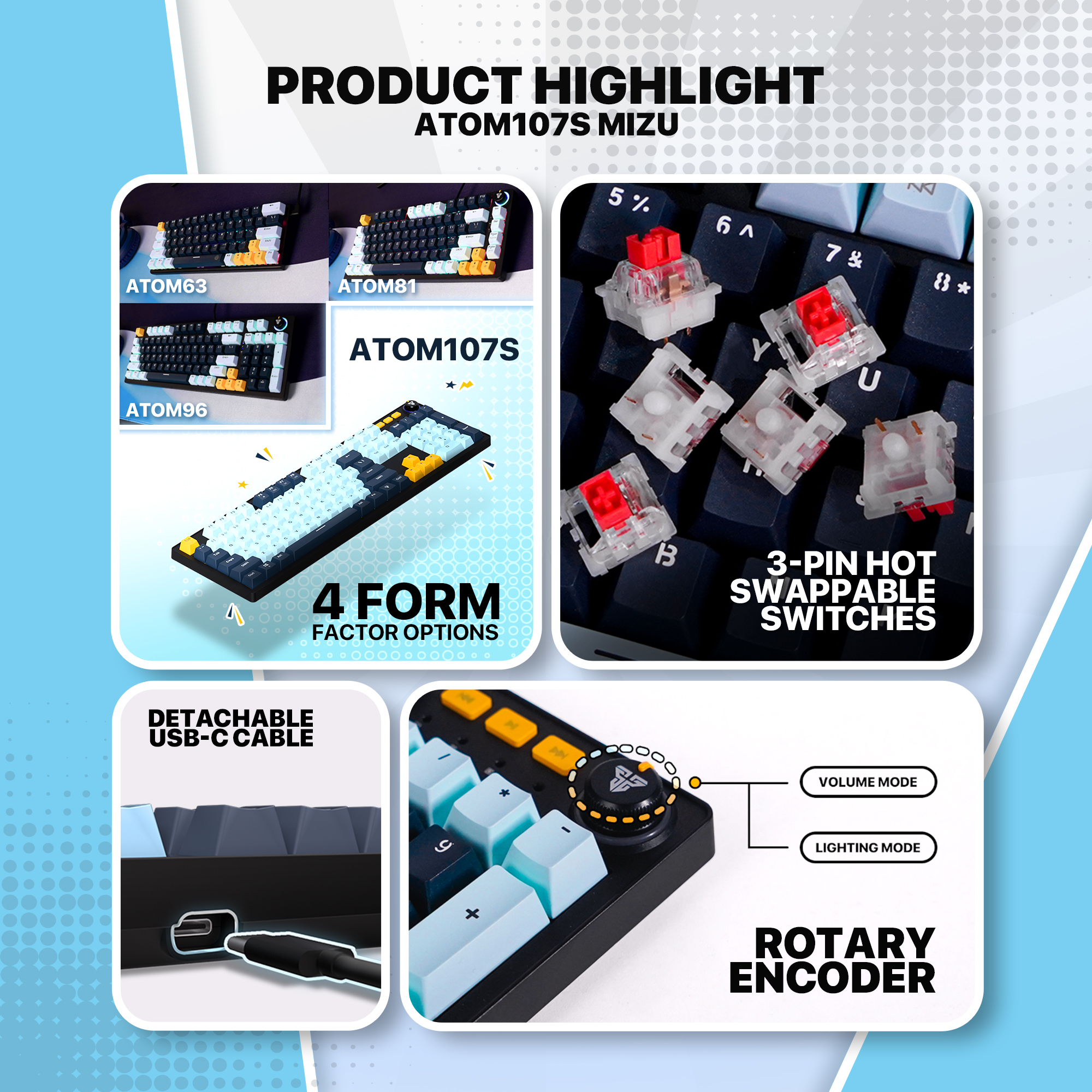 Picture of FANTECH ATOM107S MK893S MECHANICAL GAMING KEYBOARD MIZU EDITION NAVY & SKY BLUE