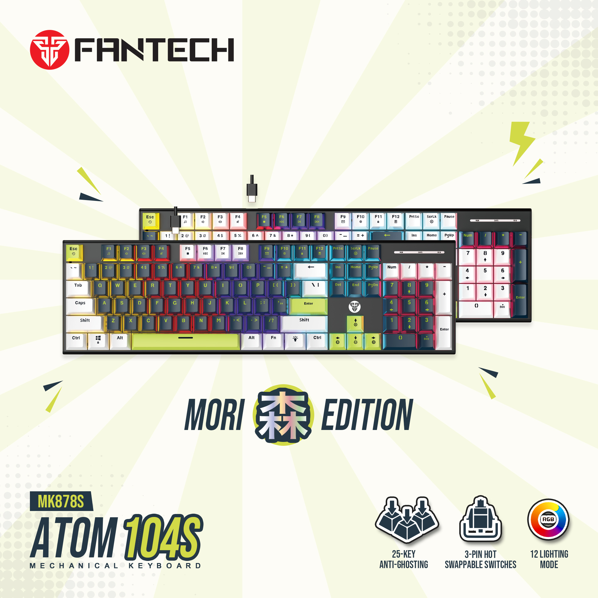 Picture of FANTECH ATOM104S MK878S MECHANICAL GAMING KEYBOARD MORI EDITION WHITE & BLUE