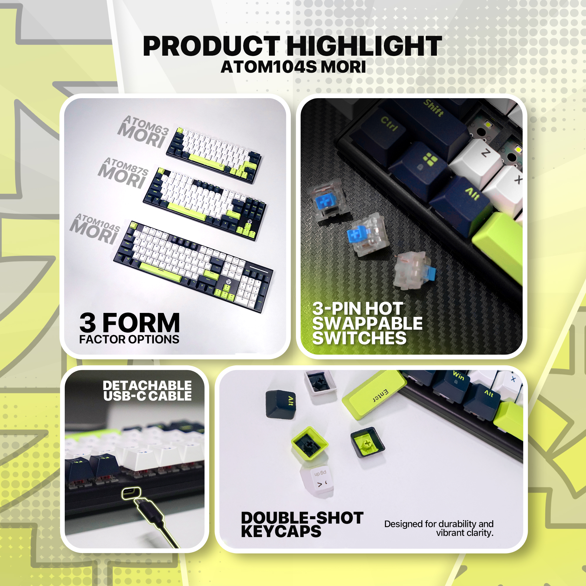 Picture of FANTECH ATOM104S MK878S MECHANICAL GAMING KEYBOARD MORI EDITION WHITE & BLUE