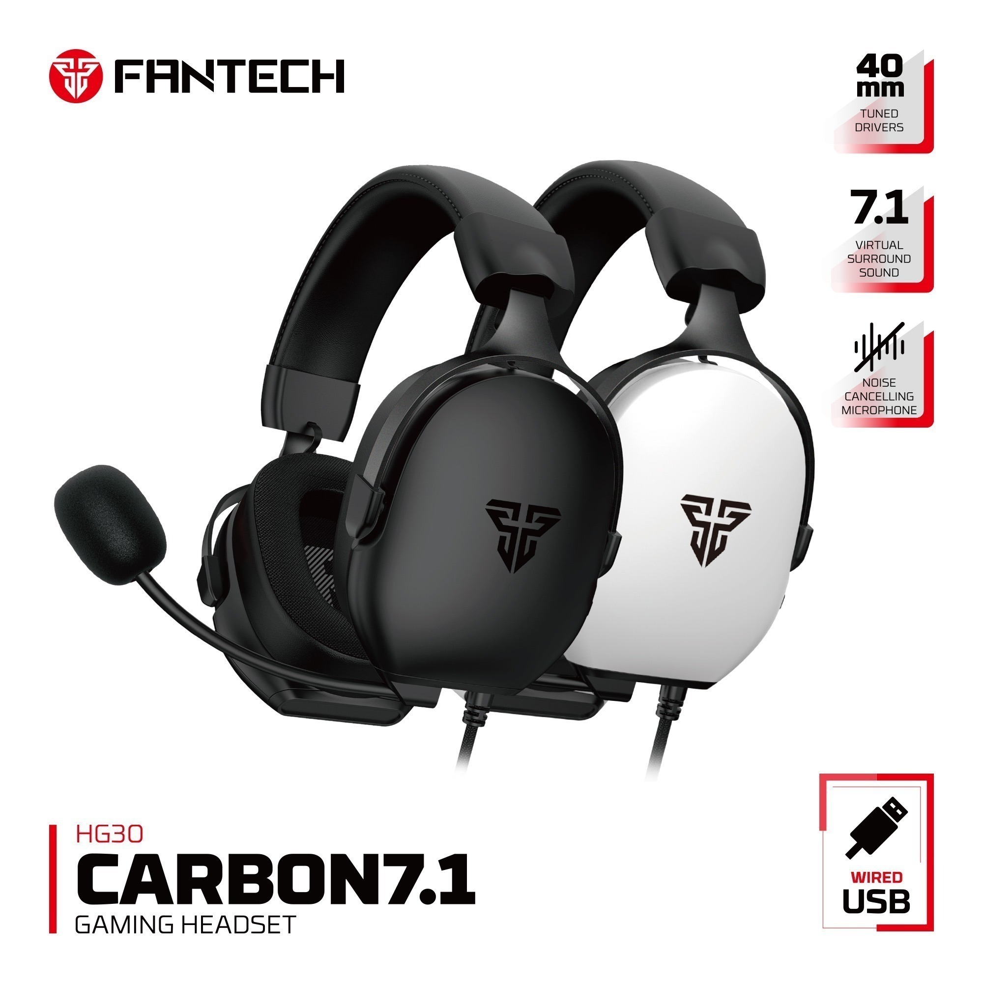 Picture of Fantech Carbon 7.1 HG30 Wired USB Gaming Headset Virtual Surround Sound Noise Cancelling Microphone