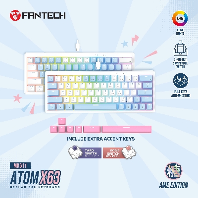 Picture of FANTECH ATOM X63 MK611 MECHANICAL GAMING KEYBOARD AME EDITION WHITE & BLUE