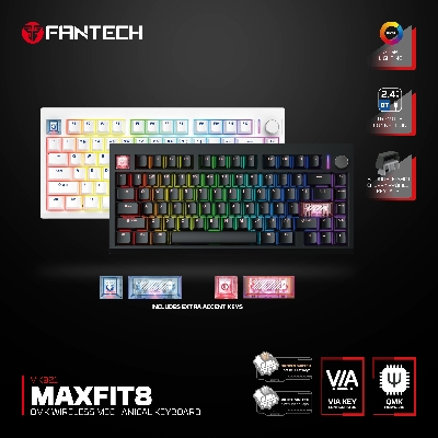 Picture of FANTECH MAXFIT8 MK921 - QMK WIRELESS MACHANICAL KEYBOARD BLACK WHITE