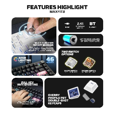 Picture of FANTECH MAXFIT8 MK921 - QMK WIRELESS MACHANICAL KEYBOARD BLACK WHITE