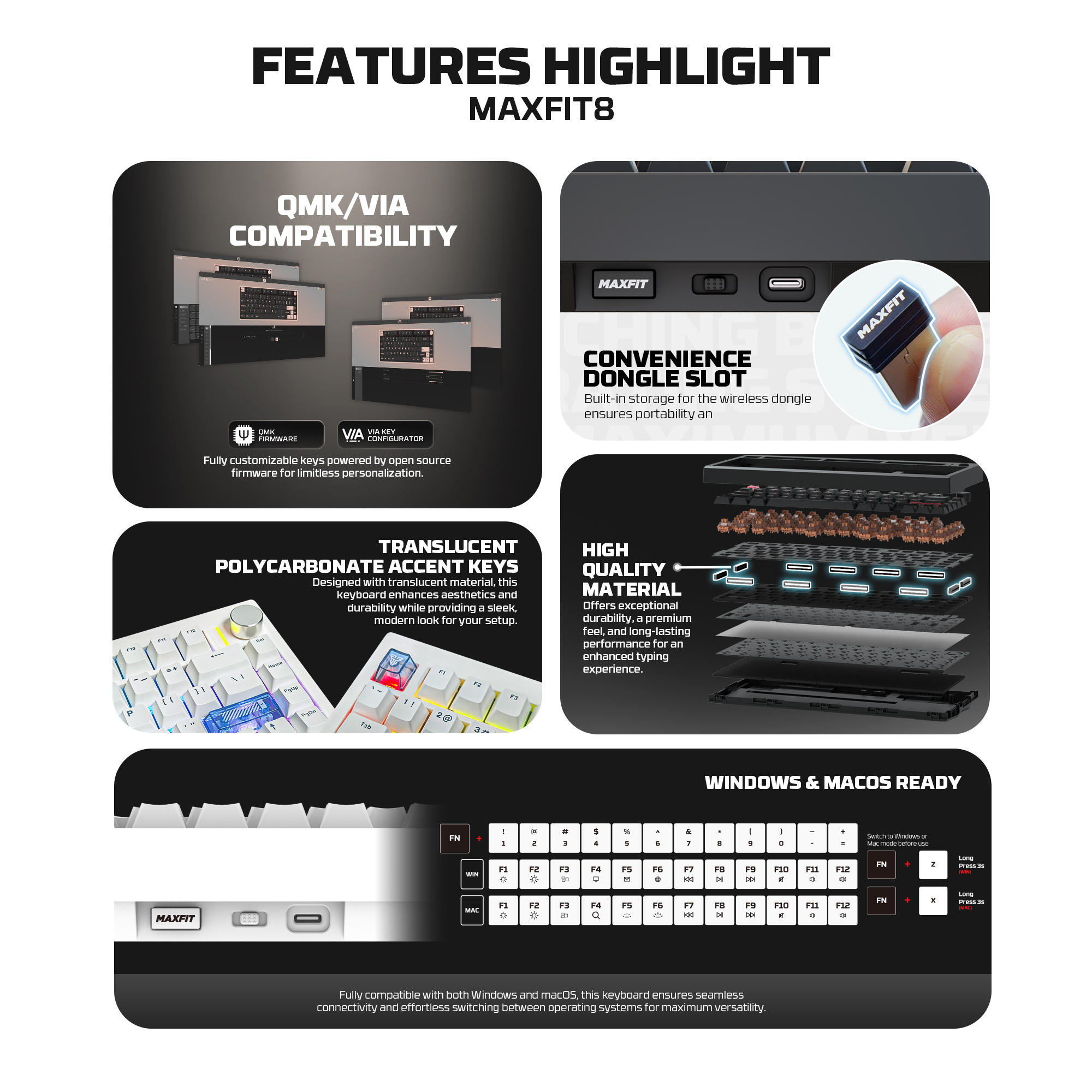 Picture of FANTECH MAXFIT8 MK921 - QMK WIRELESS MACHANICAL KEYBOARD BLACK