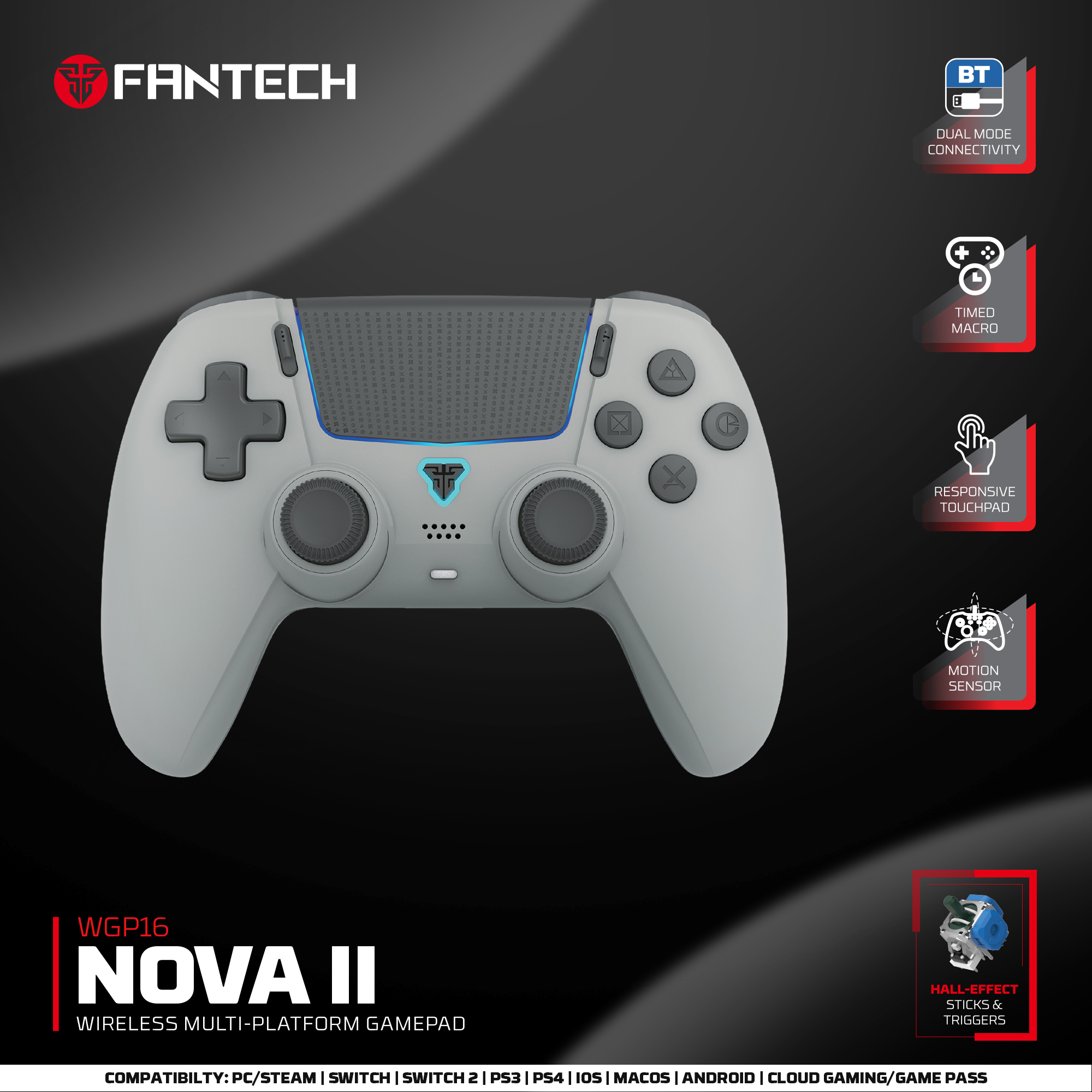 Picture of FANTECH WGP16 NOVA II WIRELESS MULTI-PLATFORM GAMEPAD Gaming Gamers Controller GREY