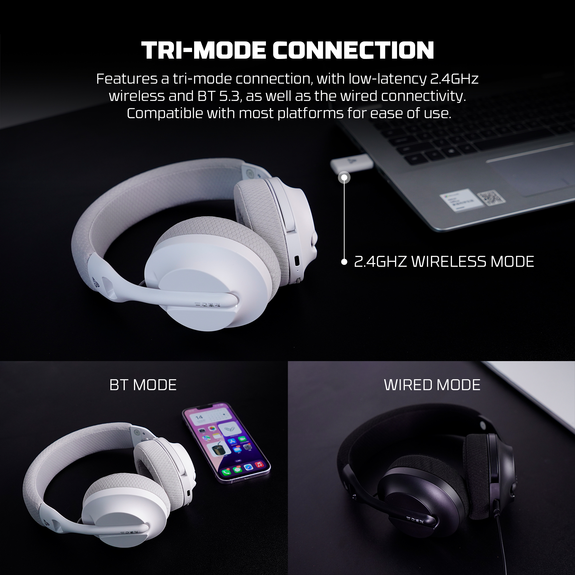 Picture of Fantech Tamago II WHG04 Multi-Platform Wireless Headset Tri mode Connection Gaming Headphones BLACK
