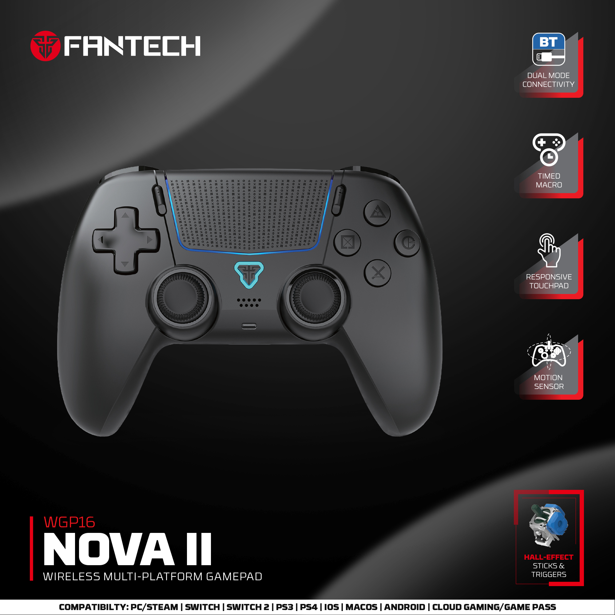 Picture of FANTECH WGP16 NOVA II WIRELESS MULTI-PLATFORM GAMEPAD Gaming Gamers Controller BLACK