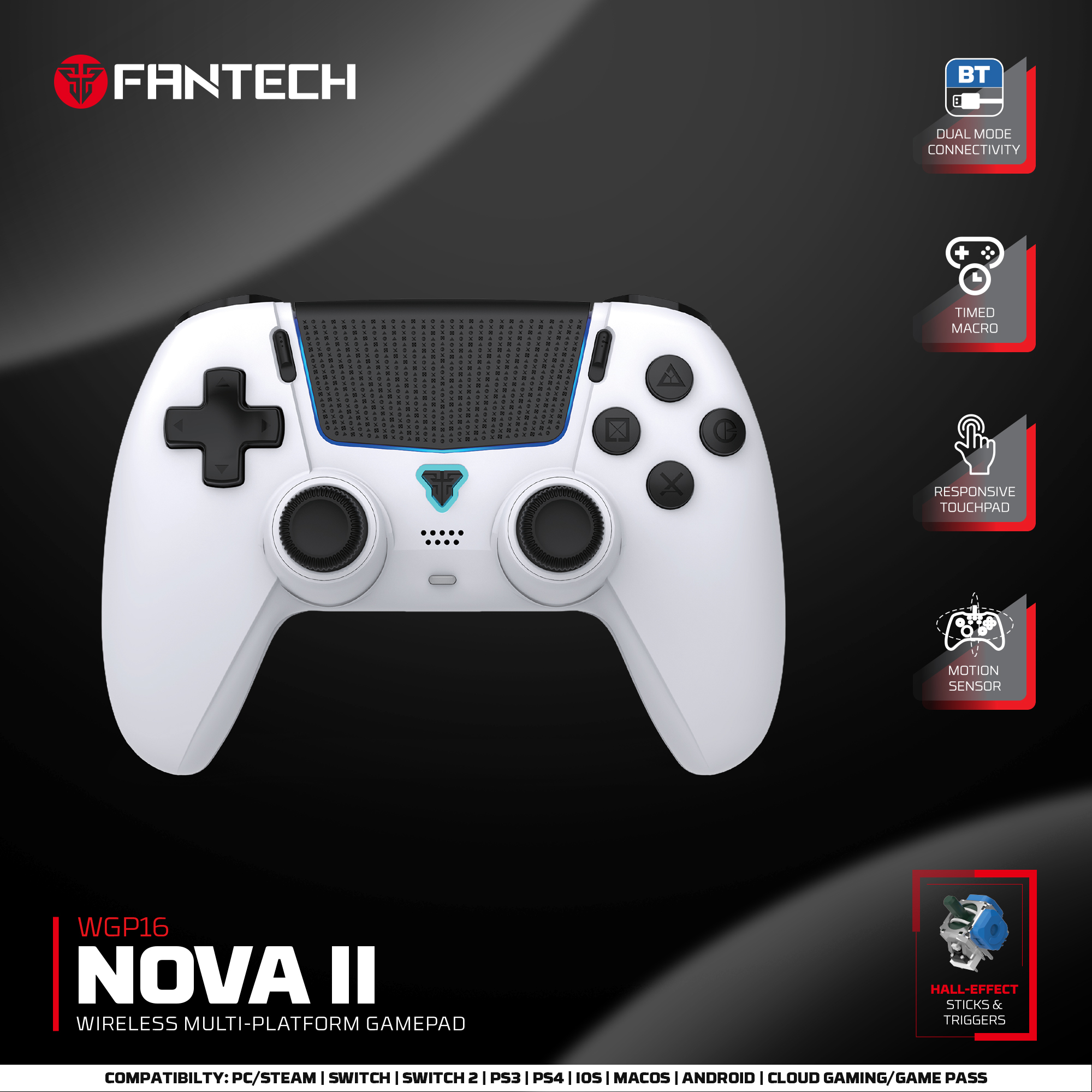 Picture of FANTECH WGP16 NOVA II WIRELESS MULTI-PLATFORM GAMEPAD Gaming Gamers Controller WHITE