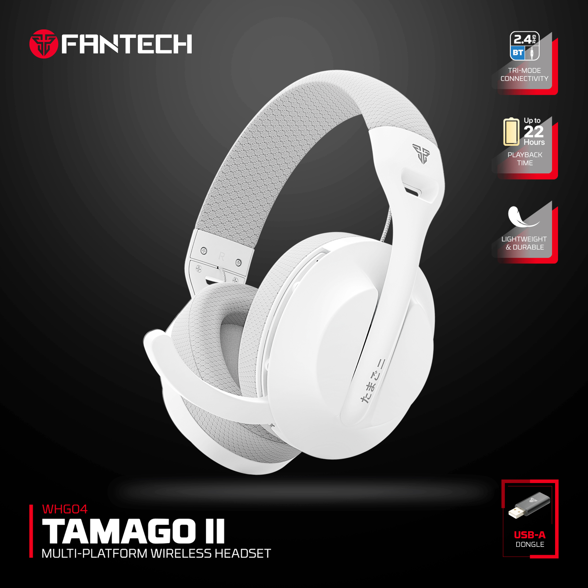 Picture of Fantech Tamago II WHG04 Multi-Platform Wireless Headset Tri mode Connection Gaming Headphones WHITE