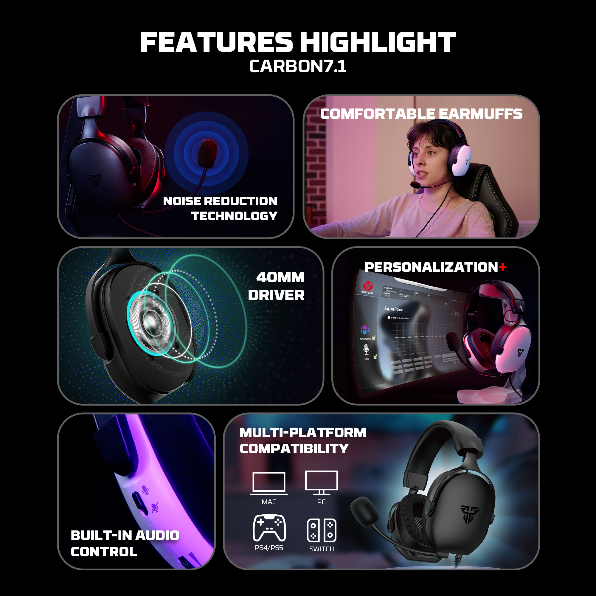 Picture of Fantech Carbon 7.1 HG30 Wired USB Gaming Headset Virtual Surround Sound Noise Cancelling Microphone WHITE