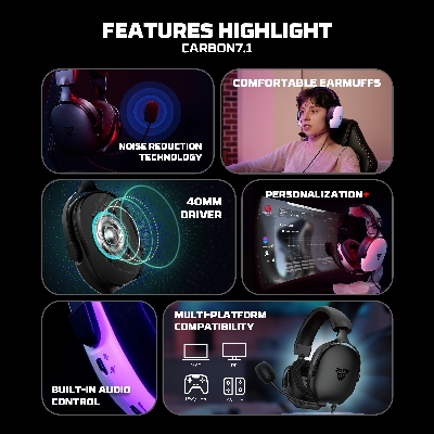 Picture of Fantech Carbon 7.1 HG30 Wired USB Gaming Headset Virtual Surround Sound Noise Cancelling Microphone WHITE