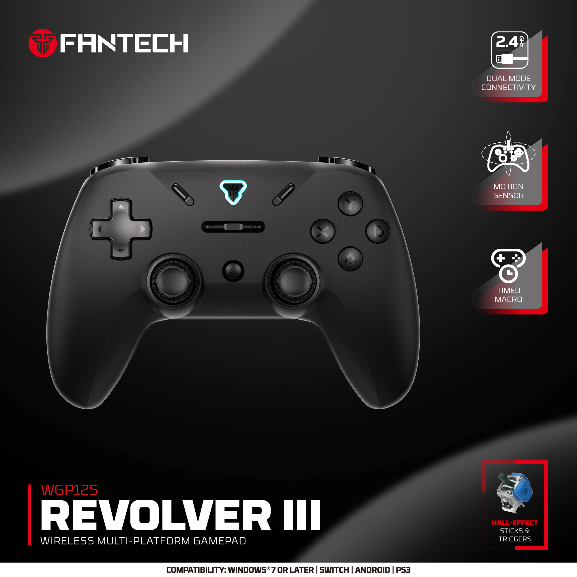 Picture of FANTECH WGP12s REVOLVER III WIRELESS MULTI-PLATFORM GAMEPAD Gaming Controller BLACK