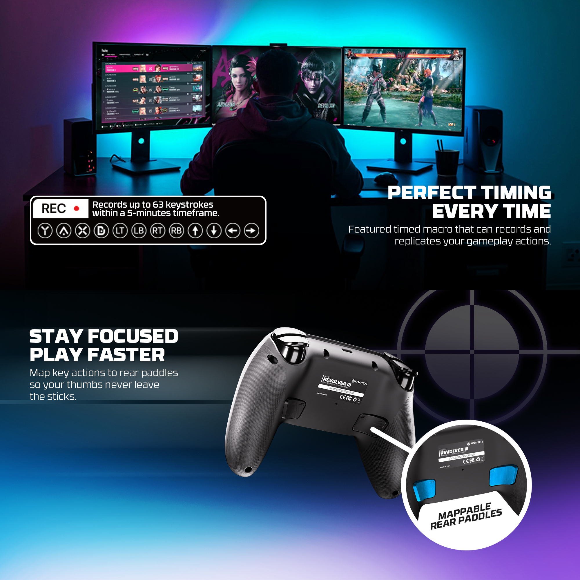 Picture of FANTECH WGP12s REVOLVER III WIRELESS MULTI-PLATFORM GAMEPAD Gaming Controller BLACK