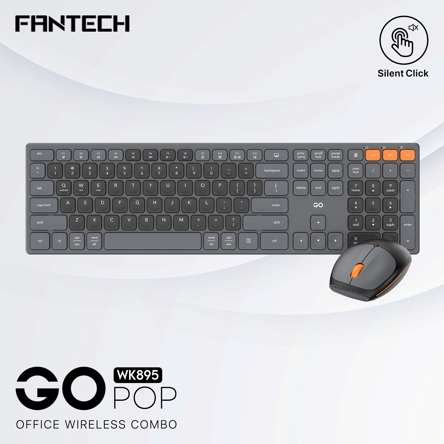 Picture of FANTECH WK895 Go Pop Wireless Multimedia Office Keyboard And Mouse Combo With Silent Click GREY