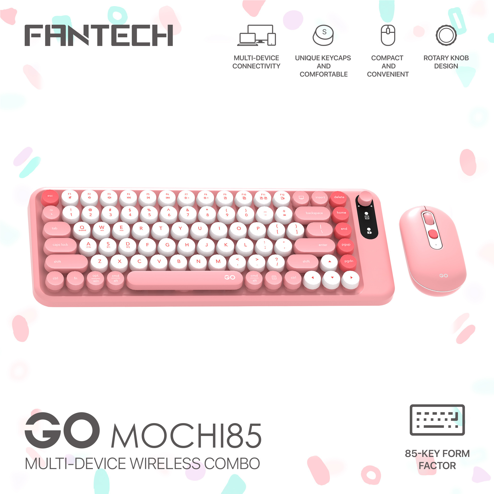 Picture of Fantech Go Mochi85 WK898 Wireless Keyboard & Mouse Combo PINK