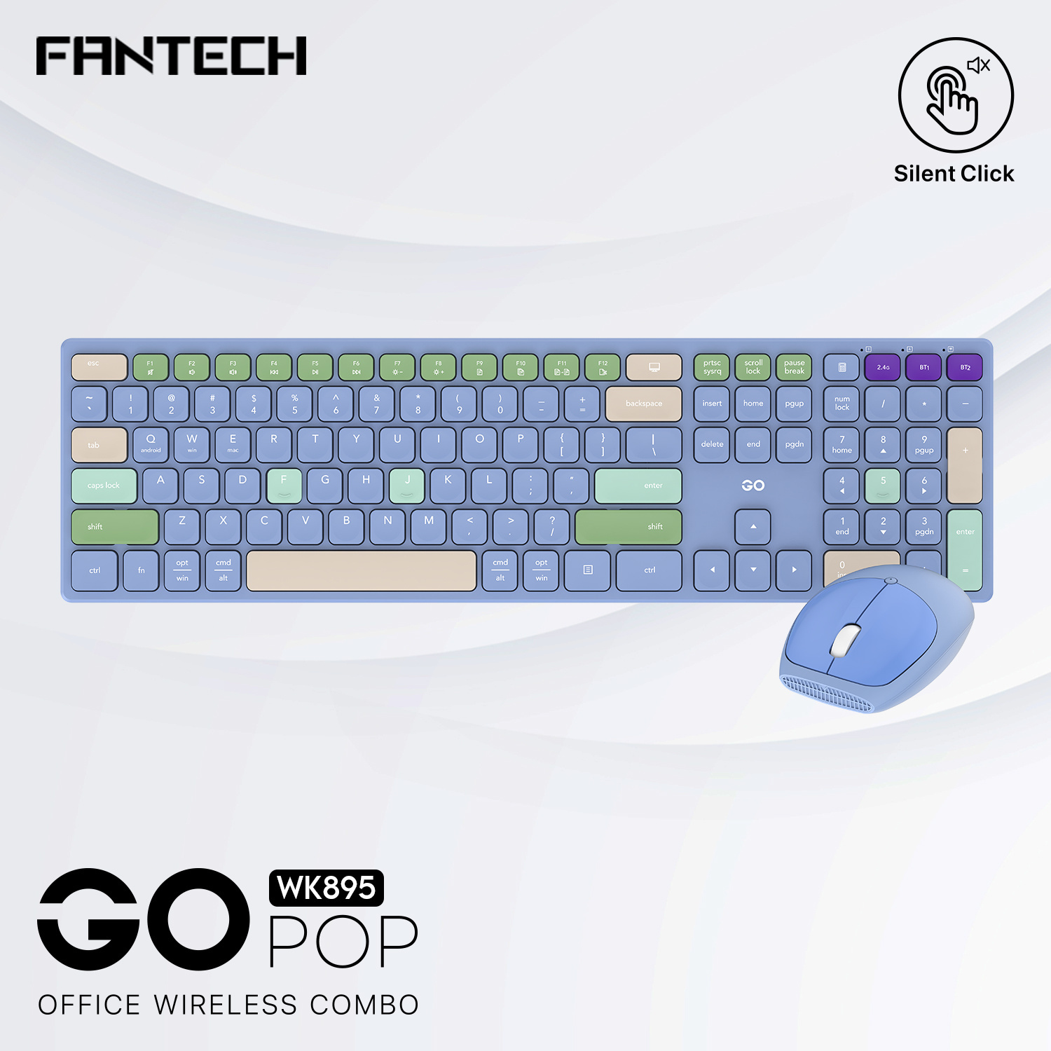 Picture of FANTECH WK895 Go Pop Wireless Multimedia Office Keyboard And Mouse Combo With Silent Click BLUE