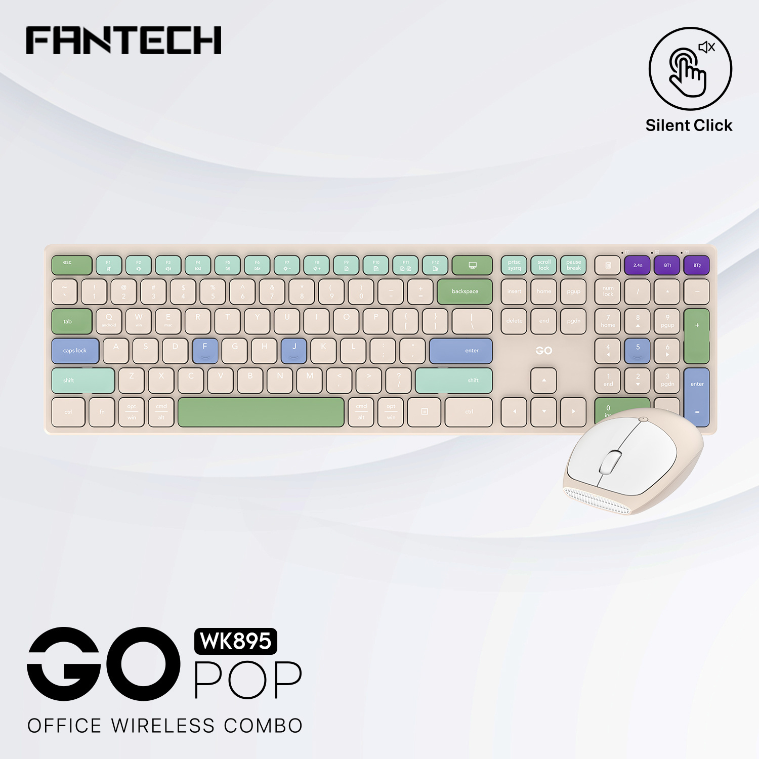 Picture of FANTECH WK895 Go Pop Wireless Multimedia Office Keyboard And Mouse Combo With Silent Click BEIGE