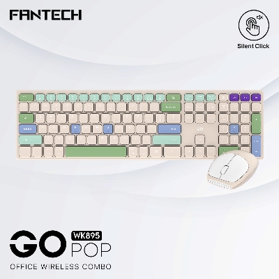 Picture of FANTECH WK895 Go Pop Wireless Multimedia Office Keyboard And Mouse Combo With Silent Click BEIGE