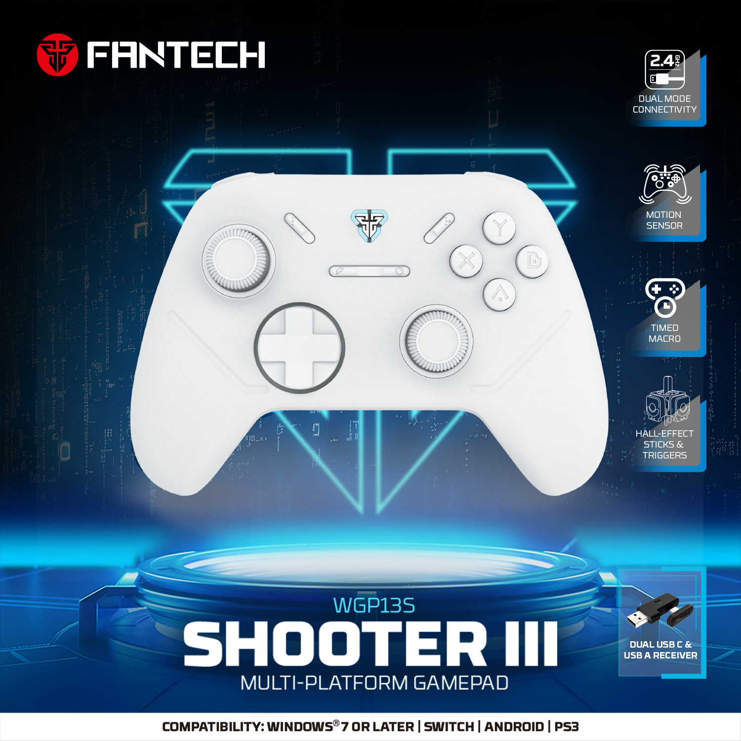 Picture of FANTECH WGP13S Shooter-III Multi-Platform Gamepad Wired & 2.4 Ghz Wireless Controller Gamepad Console Joystick Duel Mode USB Type C