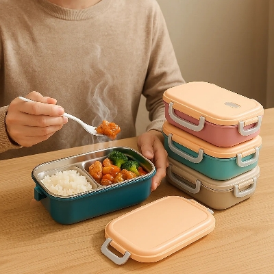 Picture of Steel lunch box for men office 3 layers and 4 layers | Long time Hot food up to 8 hours lunch box for school | Original china lunch box with spoon