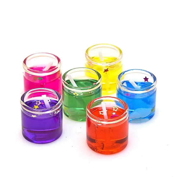 Picture of Smokeless Decorated Mini Cute Little Glass Jelly Gel Candles for Home Decor Birthdays Party or Festivals (Set of 6PCS)