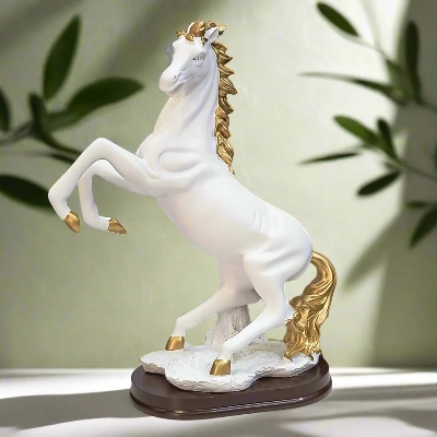 Picture of Elegant White & Black Horse Statue with Gold Touch | Premium Home Decor Showpiece | Luxury Horse Figurine for Living Room, Office & Table Decoration | Modern Artistic Home Decoration Gift Item
