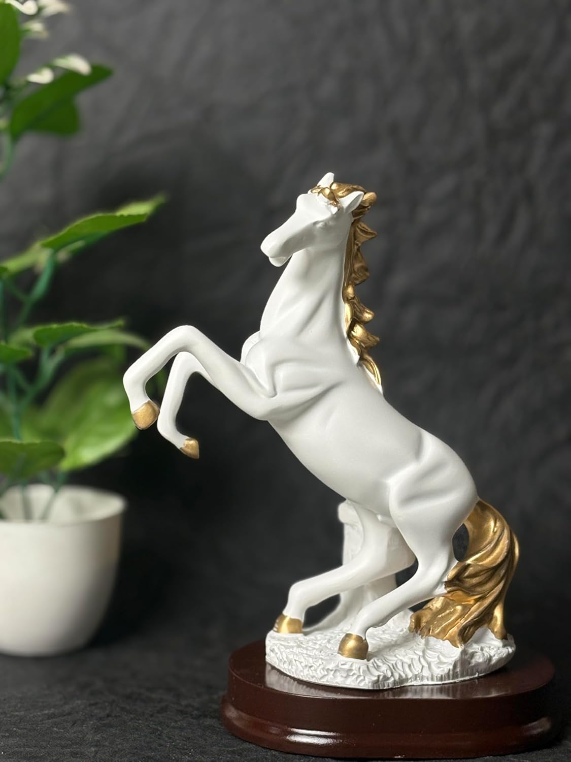 Picture of Elegant White & Black Horse Statue with Gold Touch | Premium Home Decor Showpiece | Luxury Horse Figurine for Living Room, Office & Table Decoration | Modern Artistic Home Decoration Gift Item