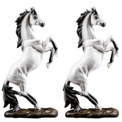 Picture of Elegant White & Black Horse Statue with Gold Touch | Premium Home Decor Showpiece | Luxury Horse Figurine for Living Room, Office & Table Decoration | Modern Artistic Home Decoration Gift Item