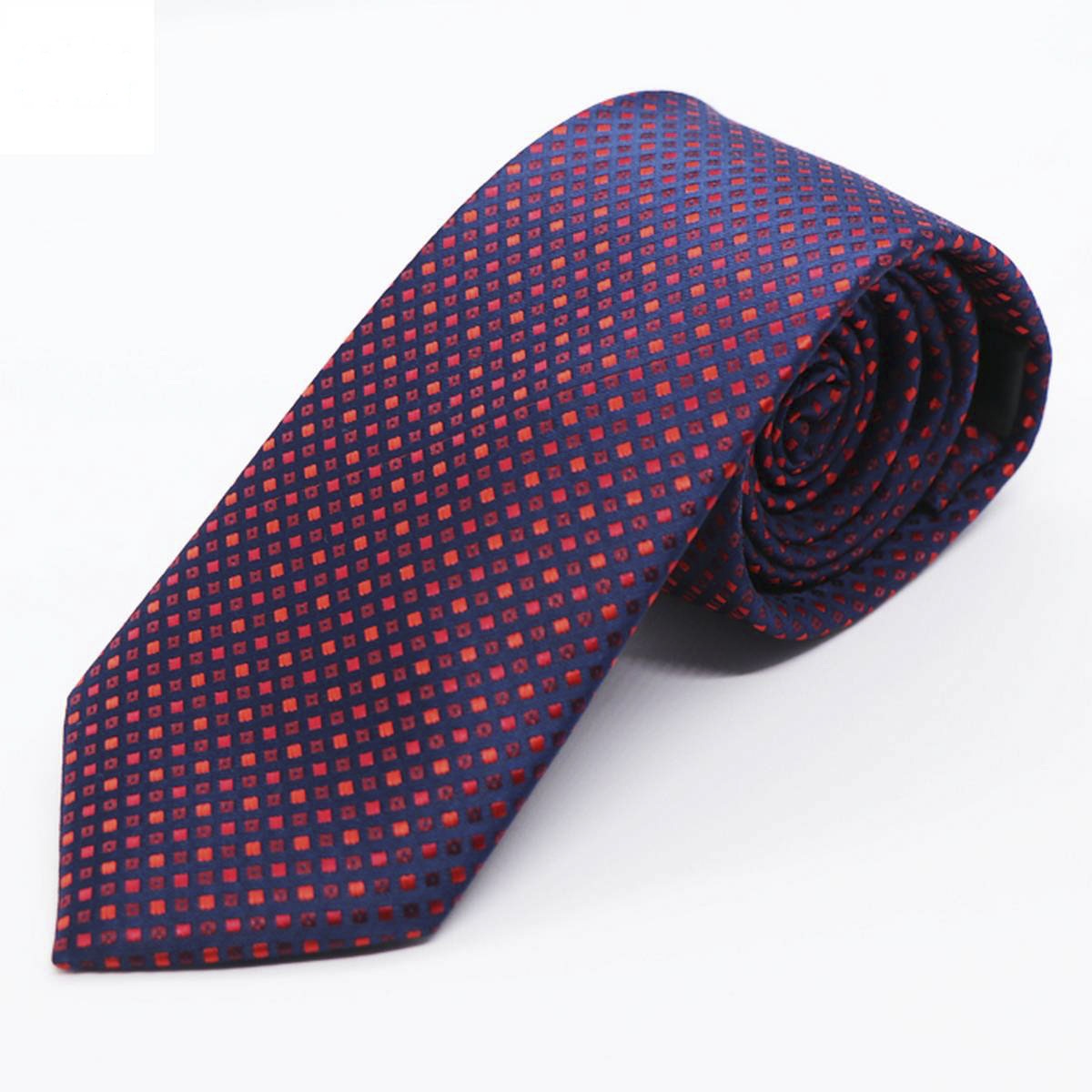 Picture of Matte Embroidery Men Neck Tie Matte Navy Blue & Red Embroidery Men Neck Tie