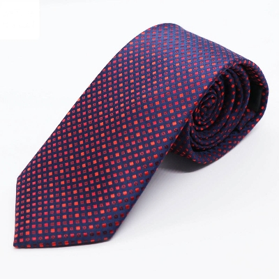 Picture of Matte Embroidery Men Neck Tie Matte Navy Blue & Red Embroidery Men Neck Tie