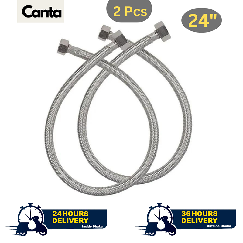 Picture of Geyser Pipe, Hose pipe QuickFlex Water Heater Connector, Water Heater Connector, Push-To-Connect, Copper, PEX, CPVC Corrugated SS Hose,24-inch, 304 Grade Stainless Steel Connection Pipe, (2 Pec. Set)