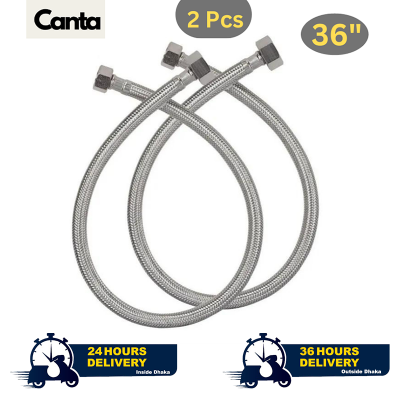 Picture of Geyser Pipe, Hose pipe QuickFlex Water Heater Connector, Water Heater Connector, Push-To-Connect, Copper, PEX, CPVC Corrugated SS Hose,36-inch, 304 Grade Stainless Steel Connection Pipe, (2 Pec. Set)