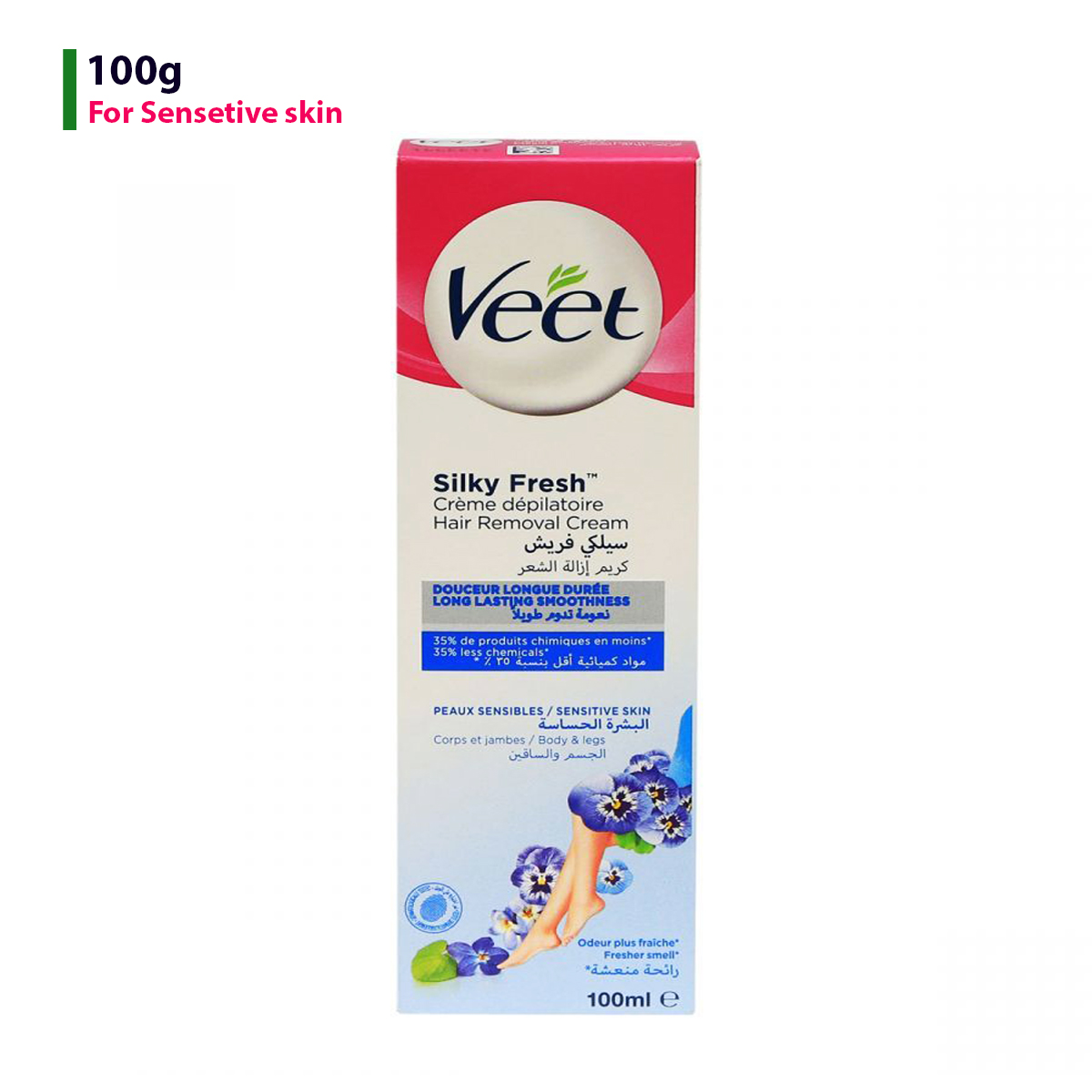 Picture of 100 gm Skin care Veet Silky fresh Hair Remover cream Sensitive skin International France product used for male/ female