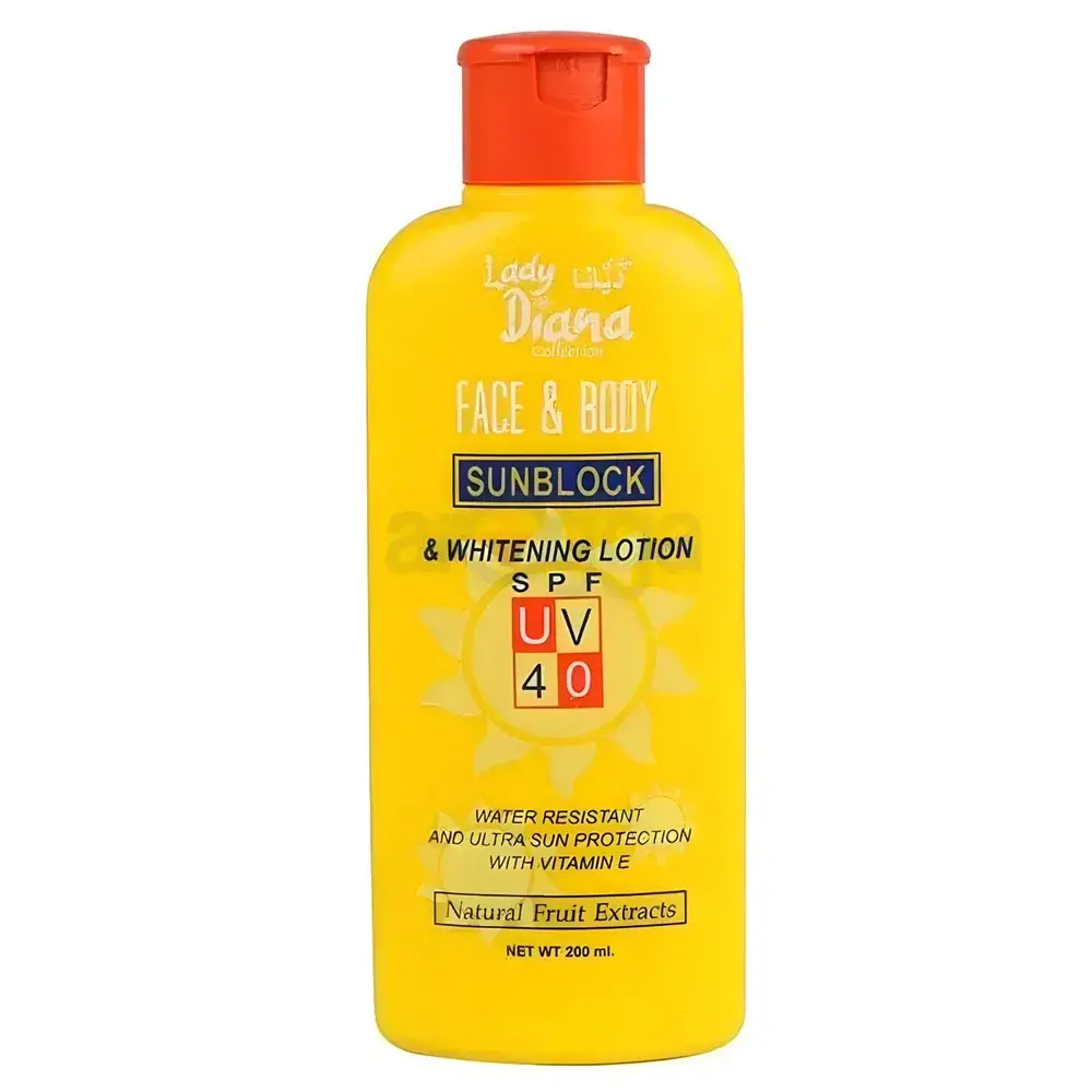 Picture of 200 ml Skin care Lady Diana Collection Face & Body Sunblock & Whitening Lotion SPF40 with Vitamin E International UAE product used for male/ female