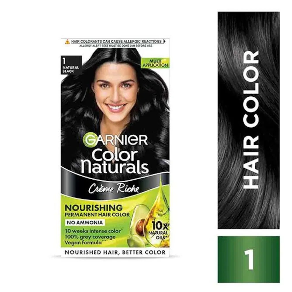 Picture of 70 ml + 60 gm Hair styling Garnier Color Natural Black shade no 1 Indian product used for male/female