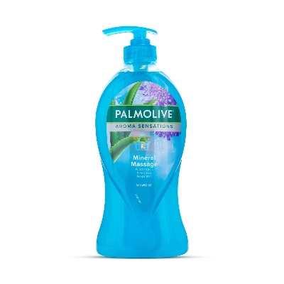 Picture of 750 ml Palmolive Aroma Sensations Mineral massage sky blue color Shower Gel International Thailand product used for male/female