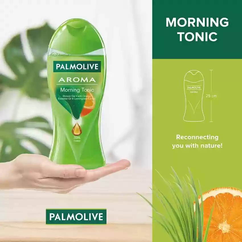 Picture of 500 ml Palmolive Aroma morning tonic green color Shower Gel International Thailand product used for male/female