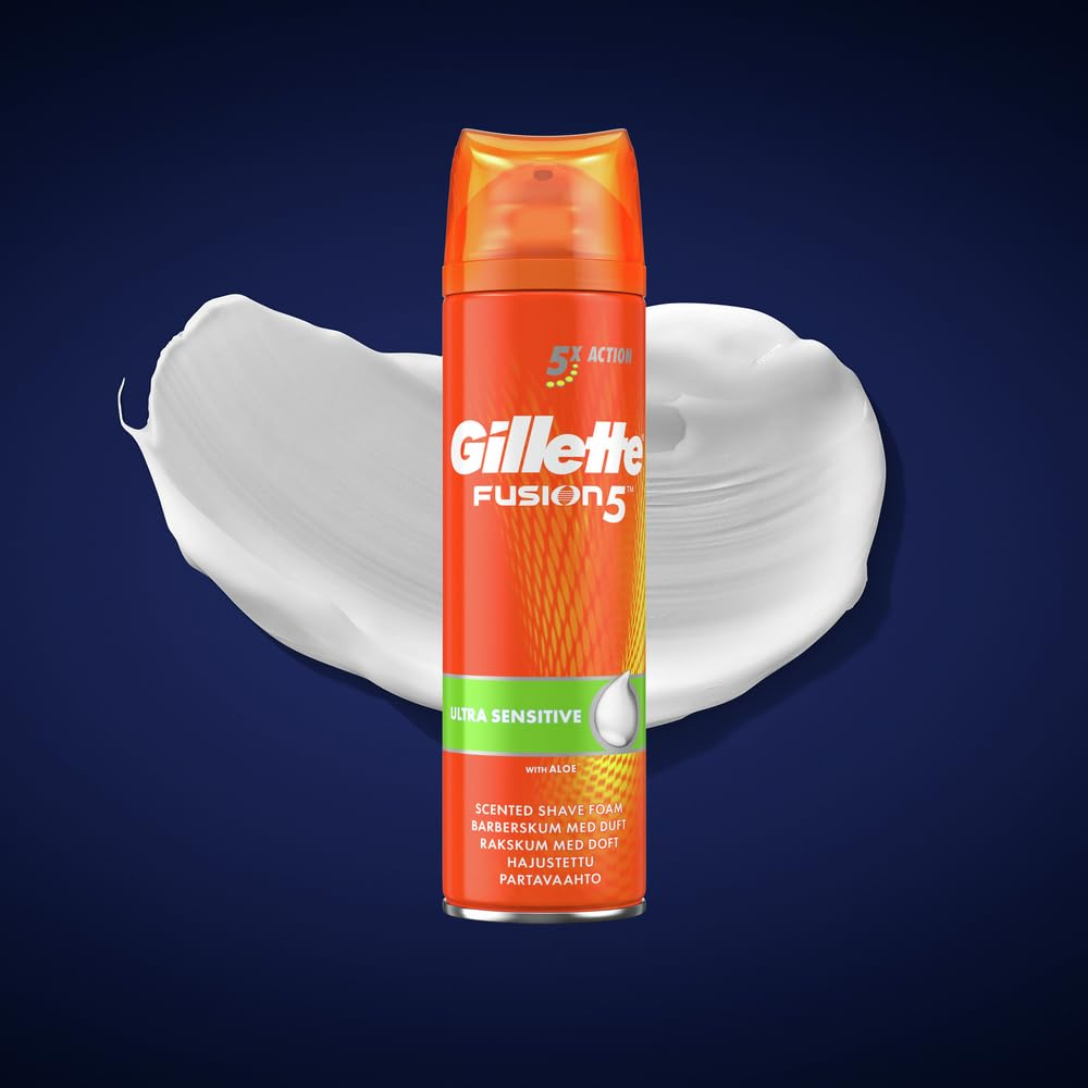 Picture of 200 ml Gillette fusion 5 Ultra Sensitive Shaving foam International UK product used for male