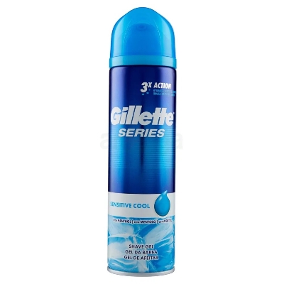 Picture of 200 ml Gillette series 3x Action Sensitive Cool shaving gel International UK product used for male