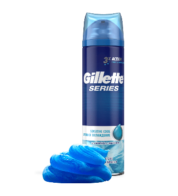 Picture of 200 ml Gillette series 3x Action Sensitive Cool shaving gel International UK product used for male