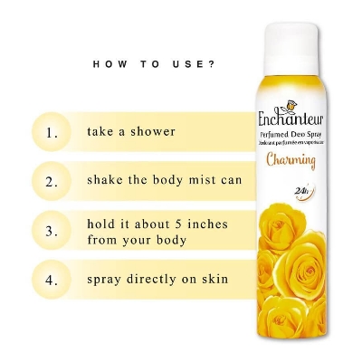 Picture of 150 ml Enchanteur Charming Body Spray International Malaysian product used for female