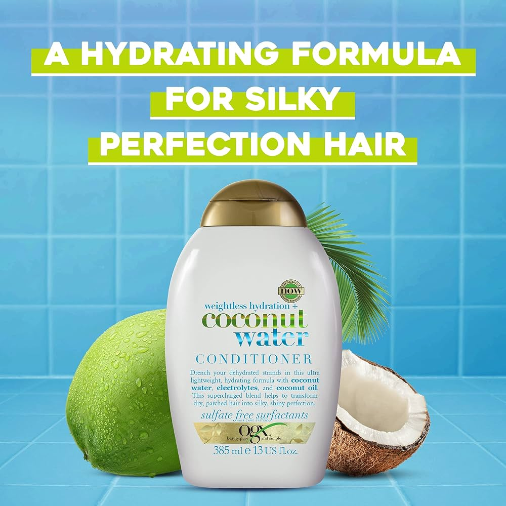 Picture of 385 ml OGX weightless hydration + coconut water Conditioner International Germany product used for male/ female