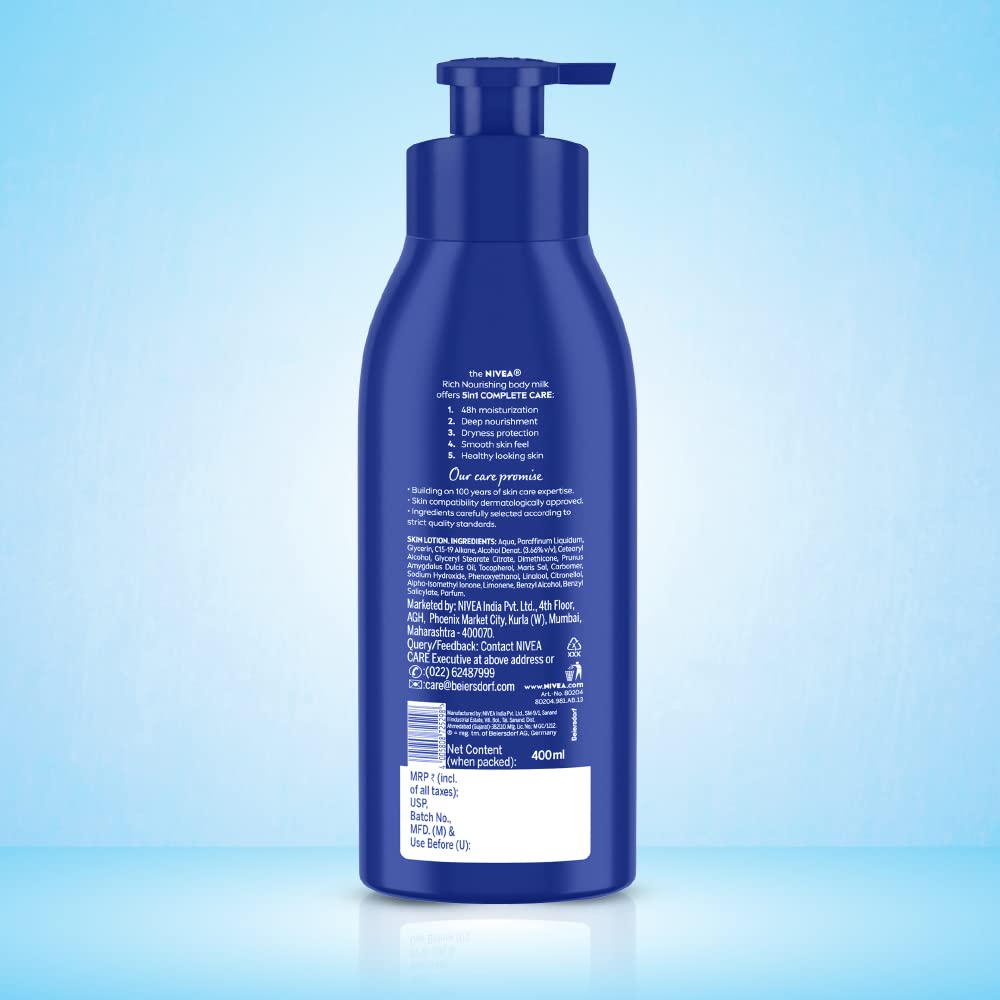 Picture of 400 ml Nivea Body Milk Body Lotion International Indian product used for male/ female