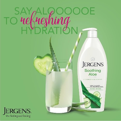 Picture of International UAE product Any season used Jergens SOOTHING ALOE Refreshing Moisturizer body lotion  for male/ female - 400 ml
