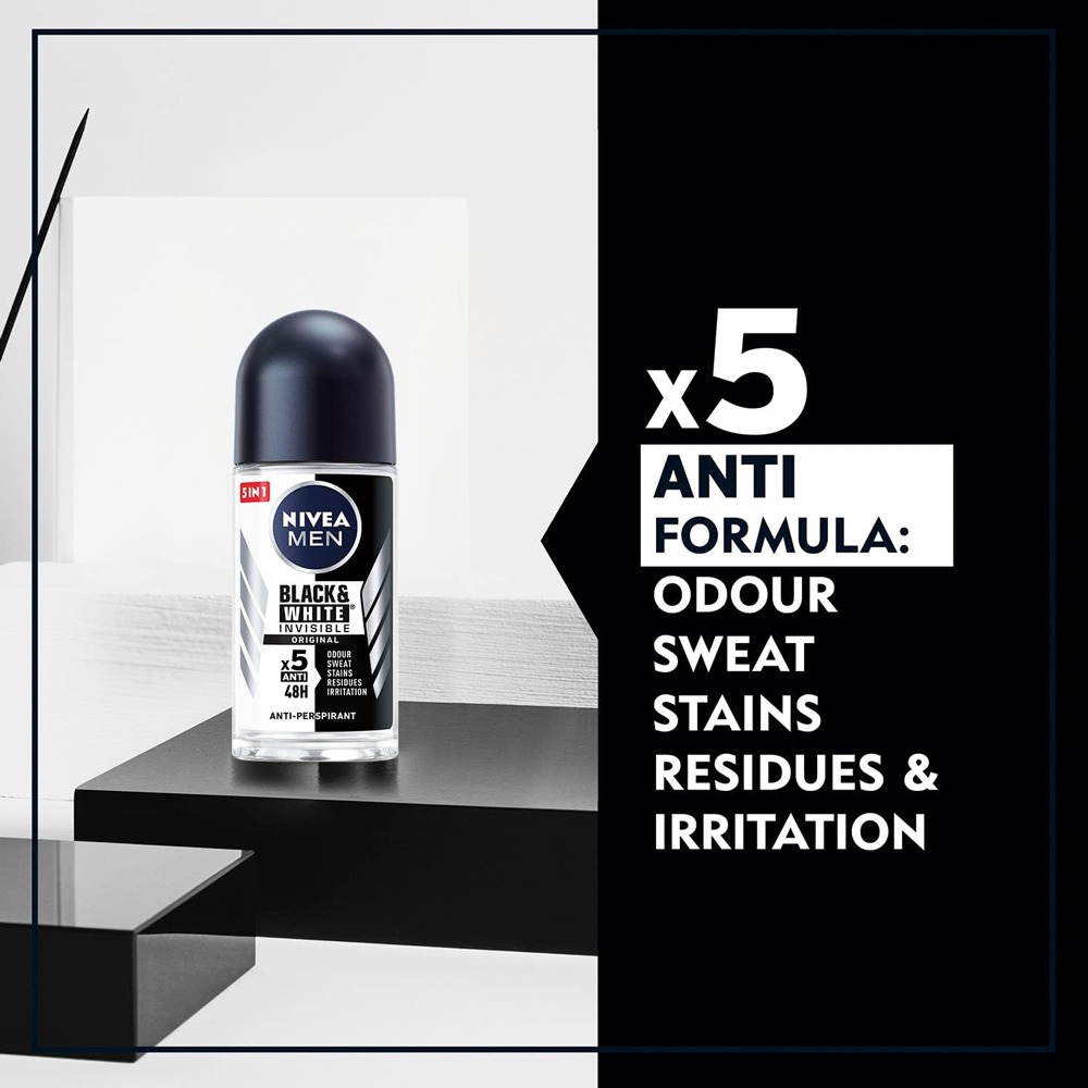 Picture of Nivea Men 5in1 Black & White Invisible Original Fresh 48H Anti-Perspirant Deodorant Roll-on - 50 ml